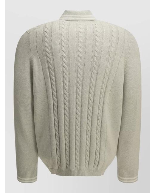 Brunello Cucinelli Gray Logo Cardigan Cable Knit Ribbed Trims for men