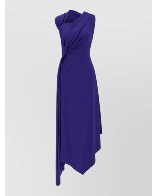 Victoria Beckham Purple Draped Ruched Dress Asymmetric Hem Sleeveless