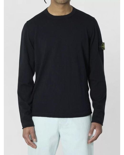 Stone Island Black Organic Cotton Nylon Blend Crew Sweater for men