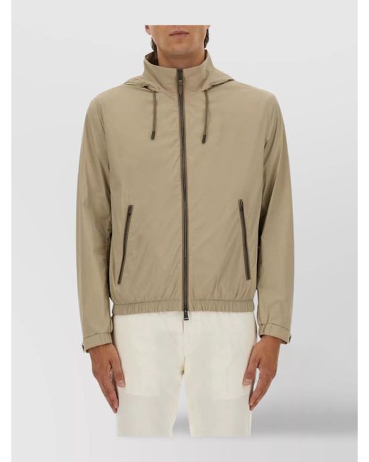 Boss Natural Hooded Coat With Adjustable Cuffs And Zipper Pockets for men