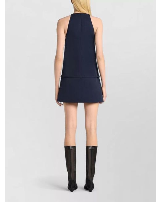 Courreges Blue Belted Halter Mini Dress Sleeveless Twill