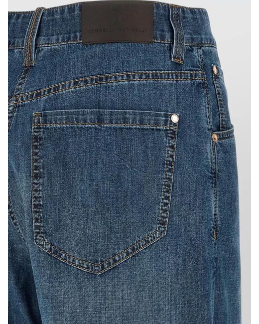 Brunello Cucinelli Blue Wide Leg Pants Belt Loops Contrast Stitching