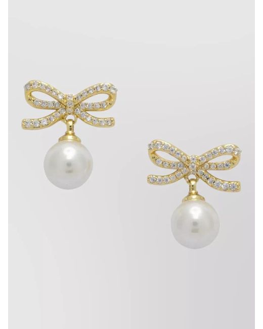 Self-Portrait Metallic Crystal-Embellished Bow Pearl Earrings