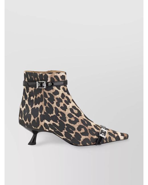 Ganni Multicolor Leopard Print Buckle Strap Ankle Boots