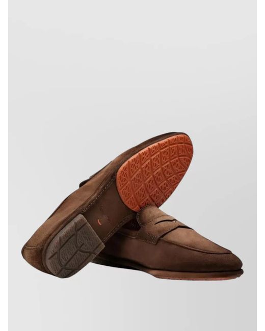 Santoni Brown Carlo Driving Loafer Penny Strap Rubber Sole for men