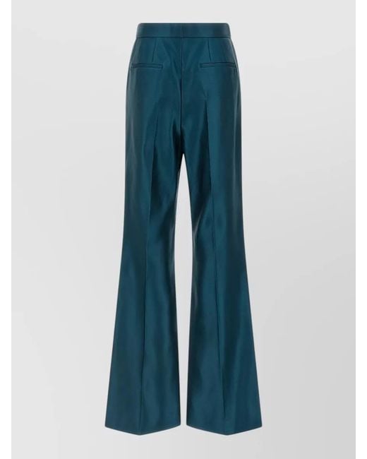 Fendi Blue Silk High-Rise Flared Trousers