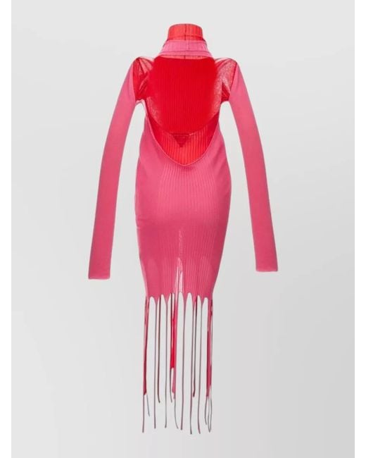 Bottega Veneta Pink Ribbed Cutout Cotton Midi Dress