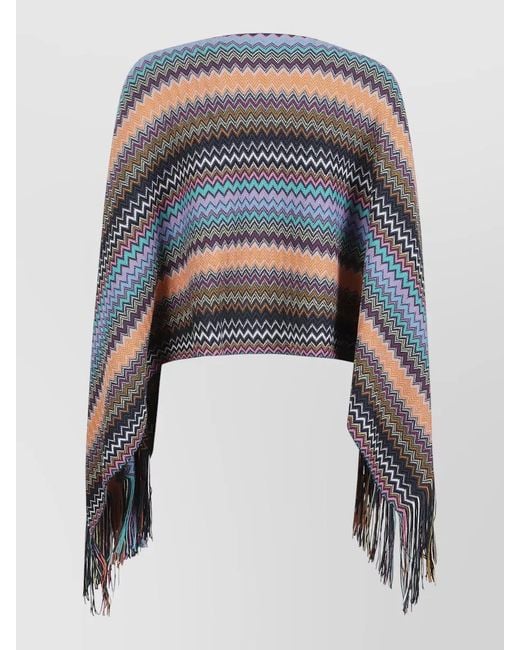 Missoni Blue Fringed Poncho Zigzag Pattern for men