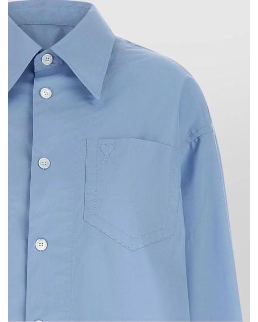 AMI Blue Ami De Coeur Signature Long Shirt Dress