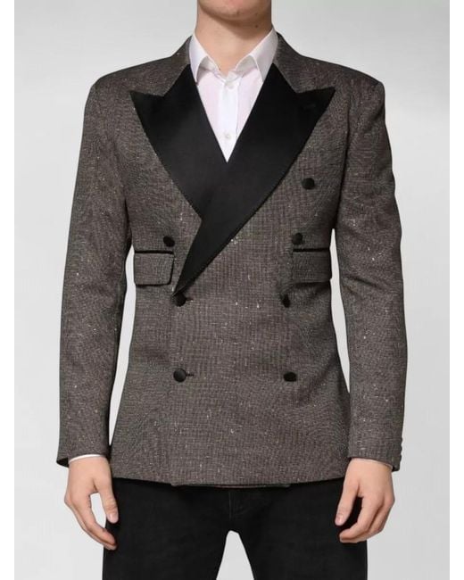 Dolce & Gabbana Gray Double Breasted Two Button Peak Lapel Jacket for men