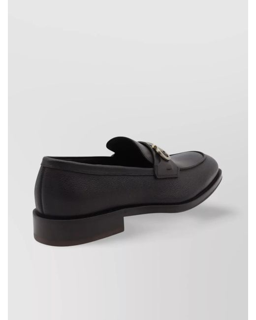Ferragamo Black Loafers With Round Toe And Metal Buckle for men