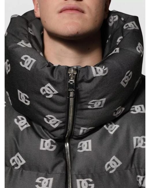 Dolce & Gabbana Black Dg Monogram Full Zip Puffer Jacket for men