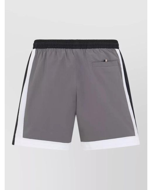 Boss Gray Nylon Sports Shorts Side Stripes Pocket for men