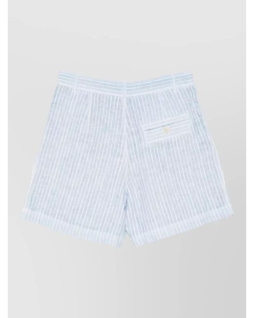 120% Lino White Linen Shorts Pleated Front Belt Loops