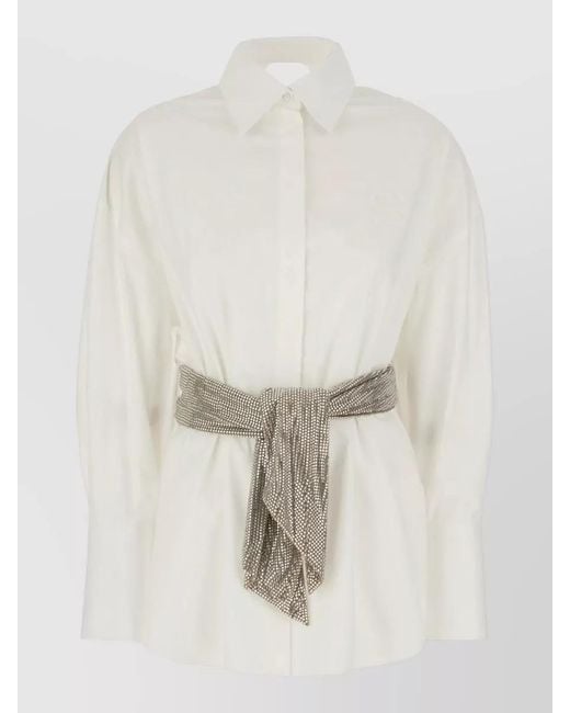 GIUSEPPE DI MORABITO White Poplin Shirt Long Sleeves Collared Neck Belt