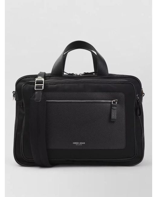 Giorgio Armani Black Briefcase Bag Adjustable Strap Front Pocket Handle for men