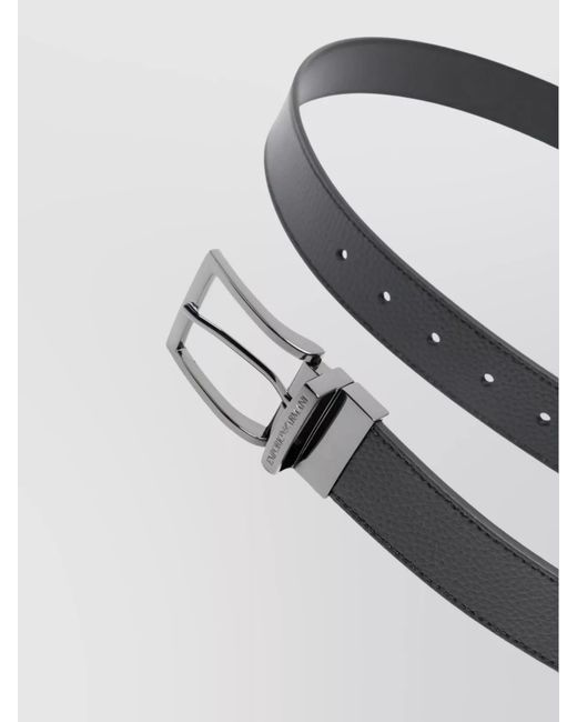 Emporio Armani Black Adjustable Leather Belt Grained Texture for men