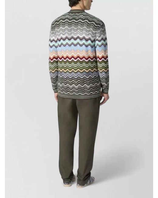 Missoni Gray V Neck Zigzag Knit Cardigan for men