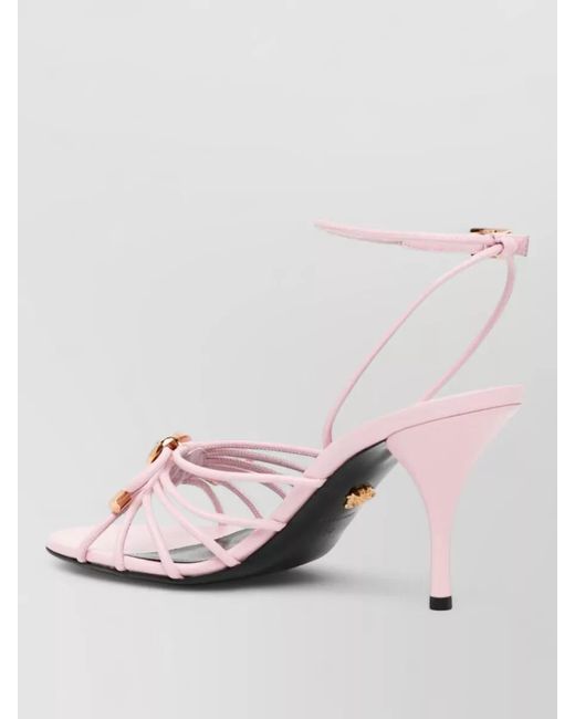 Versace Pink Sandal Heel Open Toe Silk Nylon Straps