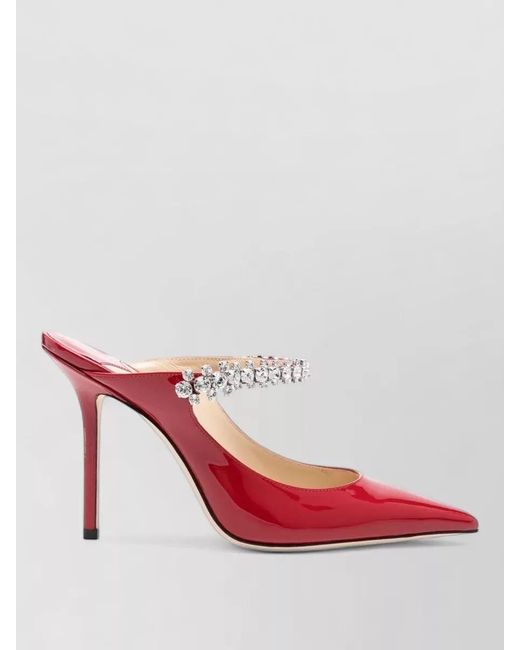 Jimmy Choo Red Crystal Strap Velvet Pumps 100 Stiletto Heel