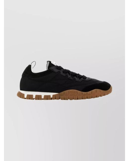 Miu Miu Black Re-Nylon And Suede Low-Top Sneakers