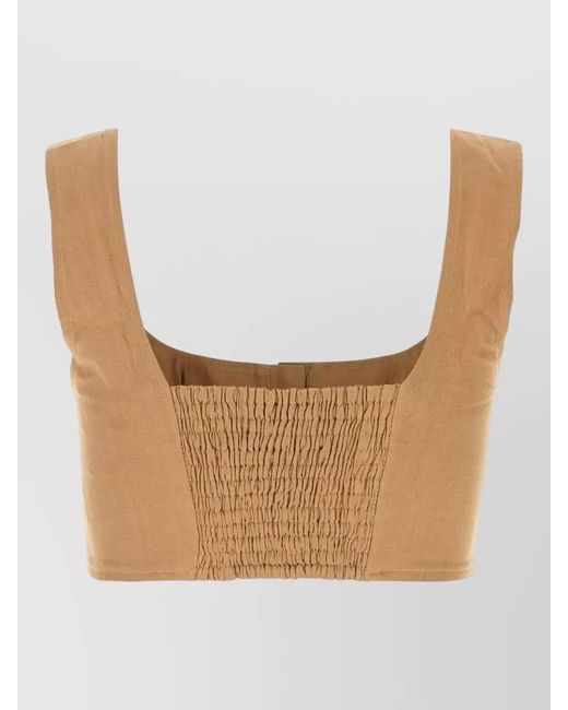 LeKasha White Jirja Linen Crop Top Smocked Square Neckline