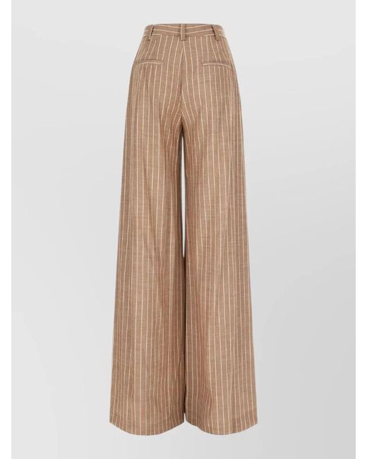 LE SULLY STUDIO Natural Embroidered Polyester Blend Wide Leg Trousers