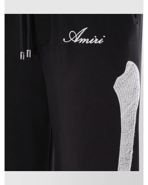 Amiri Black Straight Leg Trousers Embroidered Detail Pockets Ribbed Cuffs for men