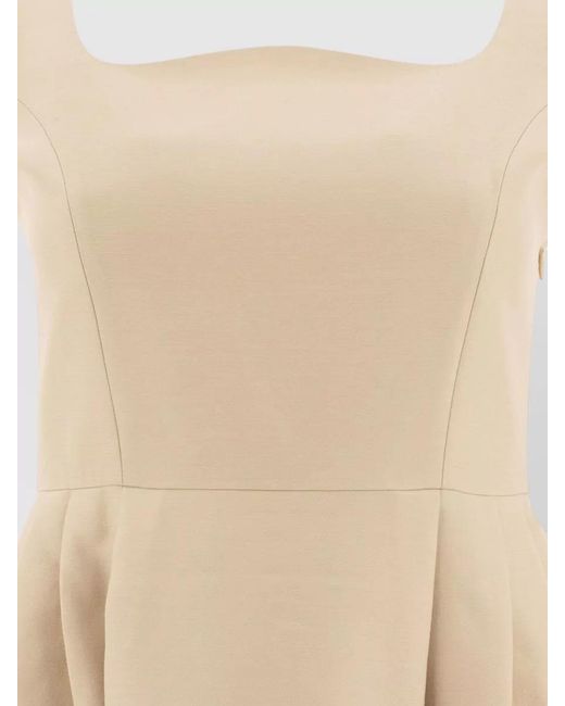 Sandbeige Natural Dress Pleated Skirt Sleeveless Square Neckline