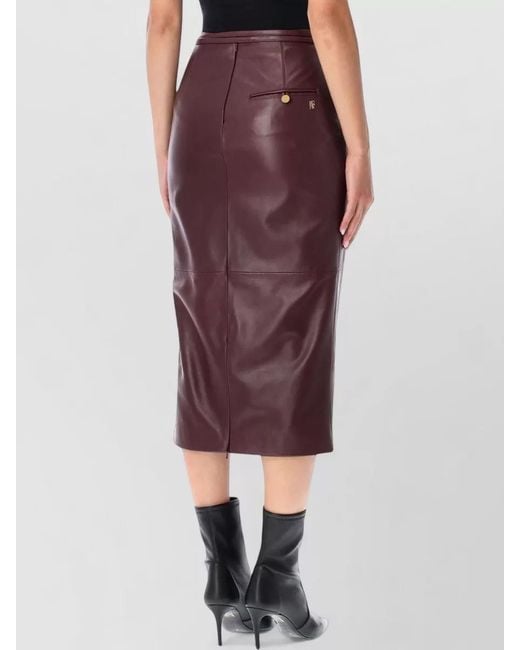 Alberta Ferretti Purple Leather Midi Skirt Straight Cut Pockets