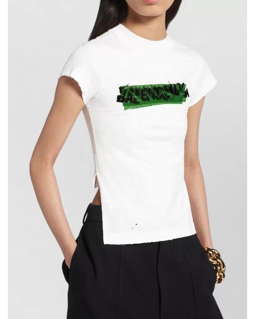 Balenciaga Green Asymetric T-Shirt With Print