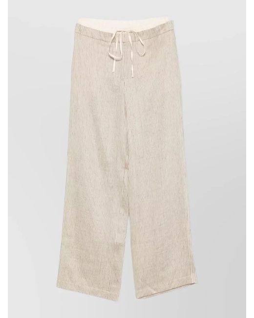 Alysi Natural Striped Trousers Wide Leg Elasticated Waistband