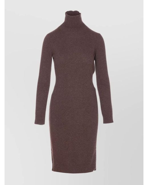 MM6 by Maison Margiela Purple Wool Knit High-Neck Long-Sleeve Knee-Length Dress