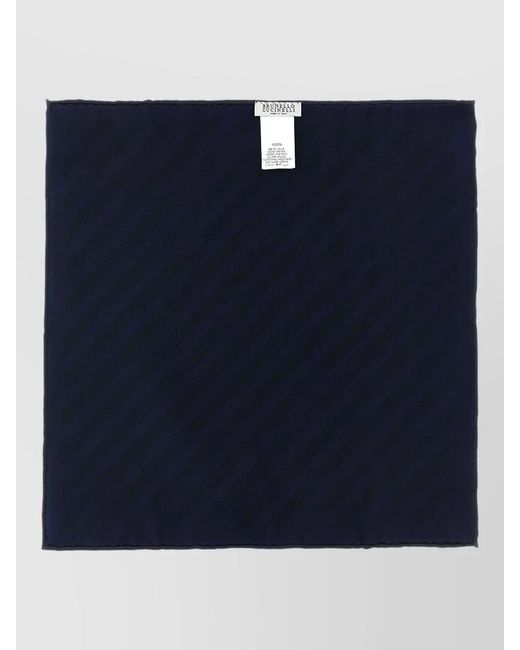 Brunello Cucinelli Blue Regimental Pure Silk Pocket Square for men