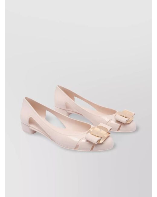 Ferragamo Pink Round Toe Rubber Pumps With Bow Detail