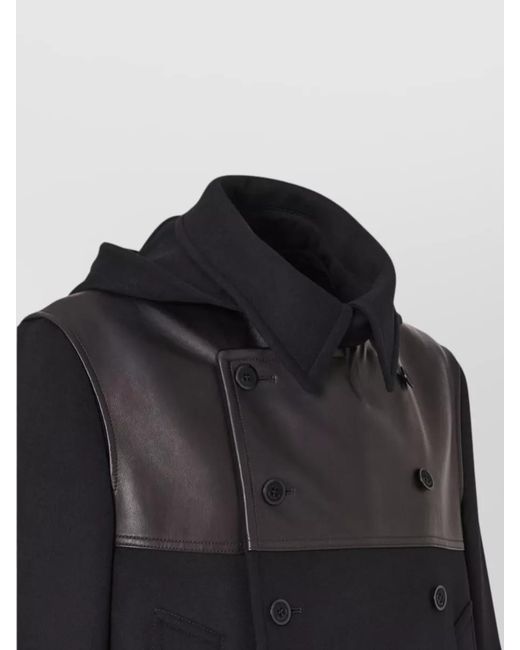 Fendi Blue Wool Double-Breasted Hooded Coat for men