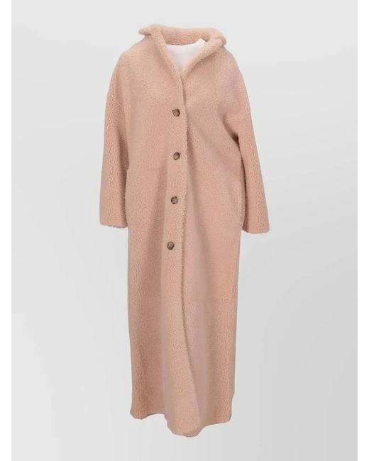 LA ROSE Pink Hooded Reversible Long Shearling Coat