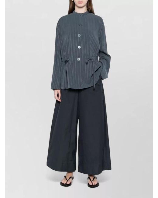 Emporio Armani Blue Pinstriped Mandarin Collar Suit Jacket
