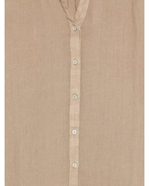 120% Lino Natural Linen Shirt Longline Design Cuffed Sleeves