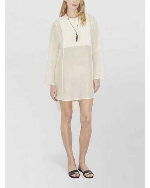 Tory Burch Natural Tunic Dress Linen Silk Long Sleeves