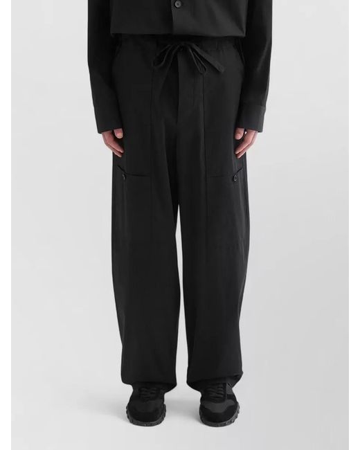 Jil Sander Black Cotton Cargo Wide-Leg Trousers for men