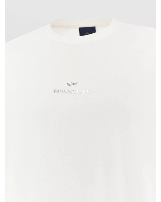 Paul & Shark White Logo Print Cotton Jersey Crew Neck T Shirt for men