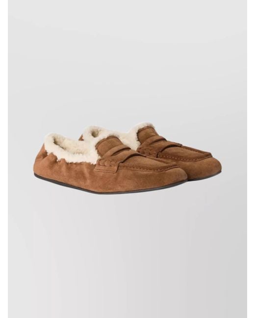 Miu Miu White Suede Loafers With Flat Rubber Sole