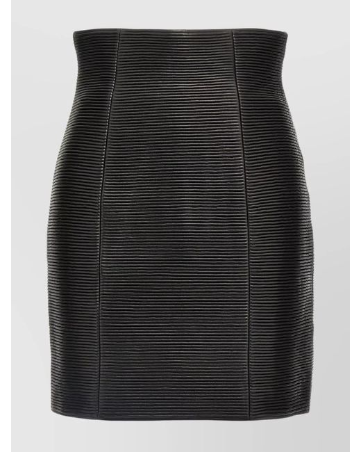 Balmain Black Leather High-Rise Fitted Skirt