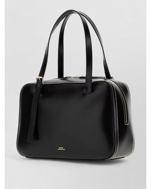 A.P.C. Black Virginie Leather Tote Handbag Contrast Stitching