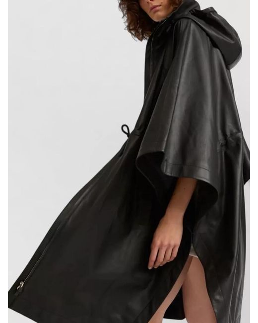 Yves Salomon Black Leather Drawstring Cape