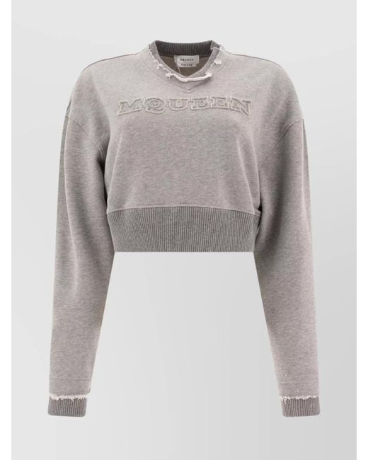 McQueen Gray Cropped V-Neck Sweatshirt