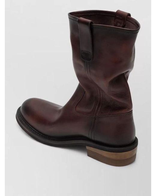 Miu Miu Brown Leather Boots Pull Tabs Round Toe