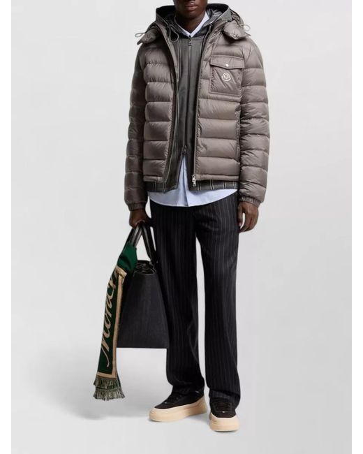 Moncler Gray Hooded Nylon Silk Coat Chest Pocket for men