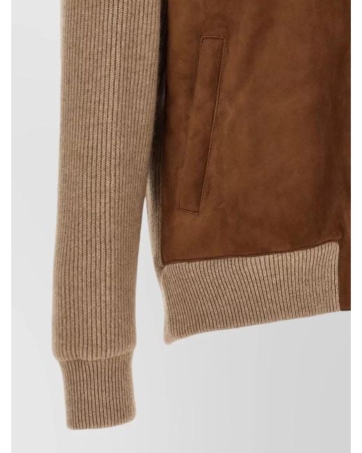 Brunello Cucinelli Brown Suede Cashmere Hooded Bomber Jacket for men